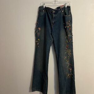 Platinum Plush embellished stretch, flare leg jeans, size 17